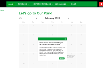 Screenshot of the calendar feature on Friends of Crocheron & John Golden Park website.